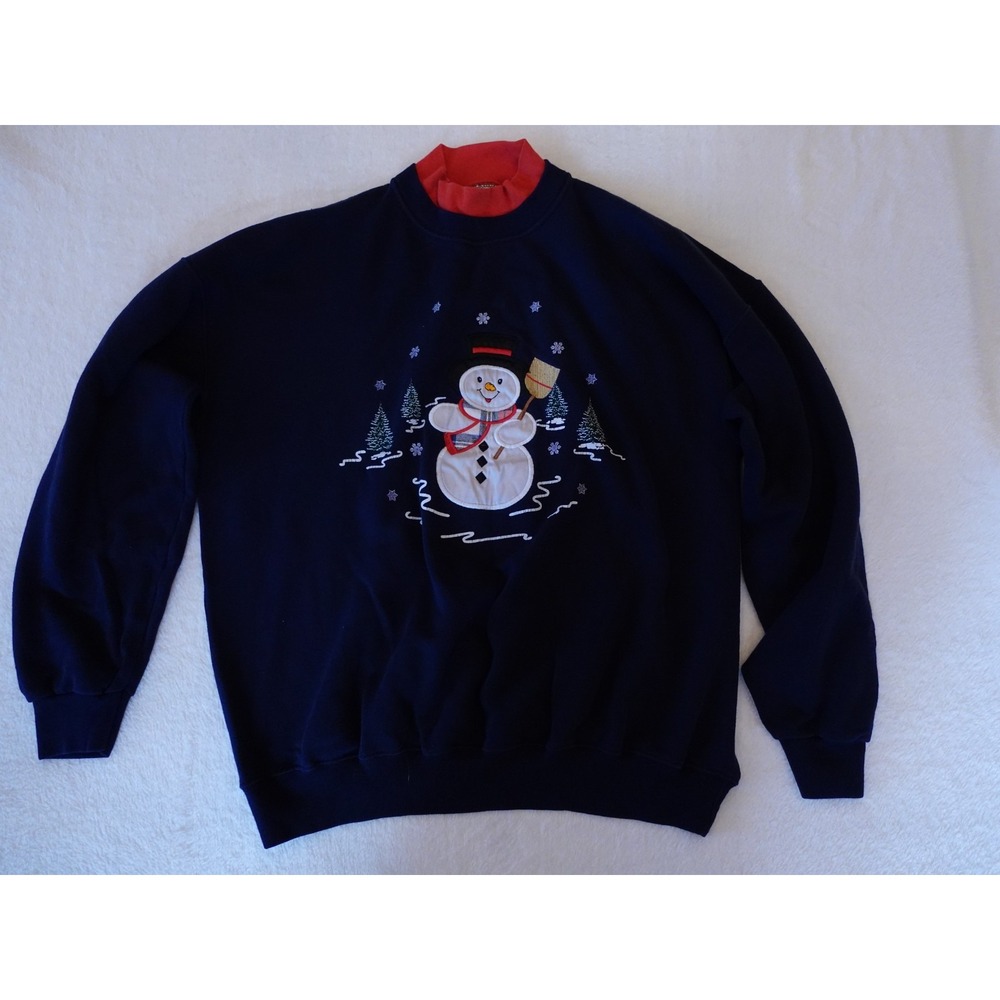 Vintage Snowman Sweatshirt 90s 2XL Womens XXL Blue Christmas Winter Pleasant